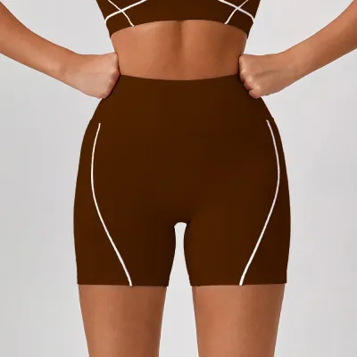 Women Casual Contrast Color High Waist Tight Yoga Shorts