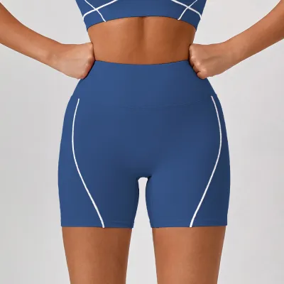 Women Casual Contrast Color High Waist Tight Yoga Shorts