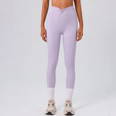 Women Casual Kink Line Contrast Color High Waist Tight Yoga Sports Pants