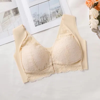 Women Fashion Sexy Solid Color Lace Front Buckle Bra