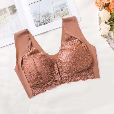 Women Fashion Sexy Solid Color Lace Front Buckle Bra