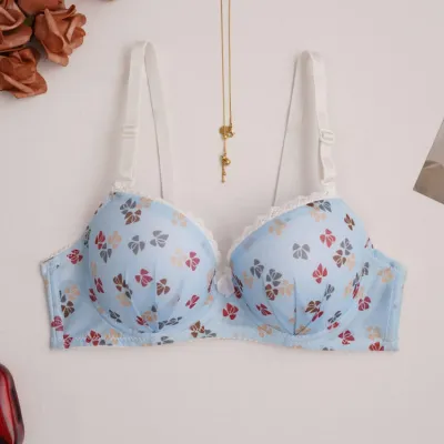Women Fashion Sexy Printed Breathable Adjustable Steel Ring Bra