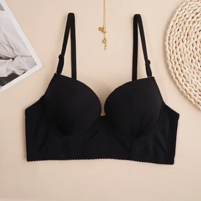 Women Fashion Sexy Simple Solid Color Gather-Up Three-Row Buckle Bra