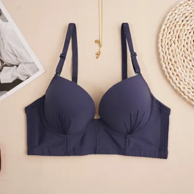 Women Fashion Sexy Simple Solid Color Gather-Up Three-Row Buckle Bra