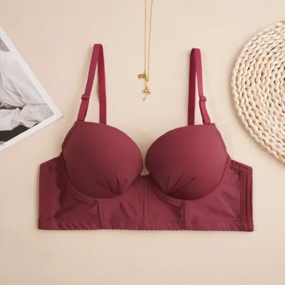 Women Fashion Sexy Simple Solid Color Gather-Up Three-Row Buckle Bra