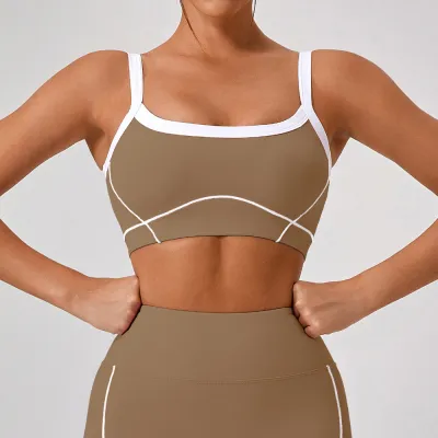 Women Casual Yoga Sports Bra with White Edge Shockproof High Strength Thin Lycra Nylon