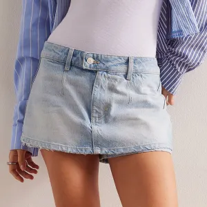 Women Casual Pocket Denim Shorts Mid-Waist Skort