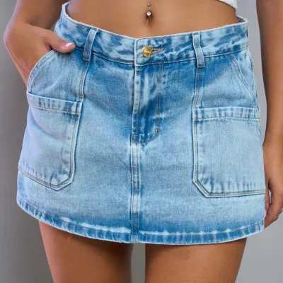 Women Casual High Waist Denim Shorts with Pockets Skort