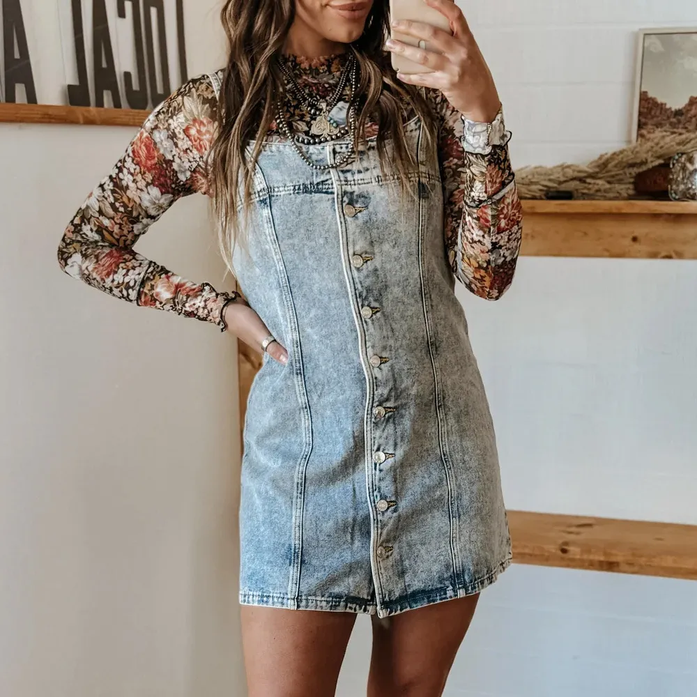 Women's Casual Western-Style Spaghetti Strap Slim-Fit Denim Midi Dress