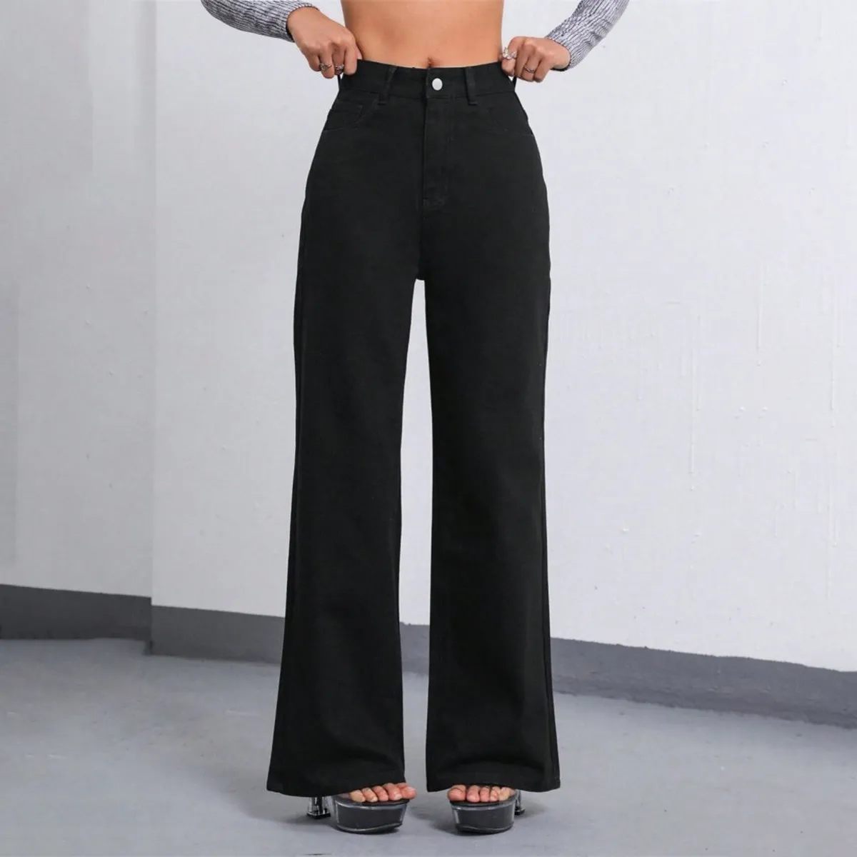 Women Fashion Casual High Waist Straight Jeans