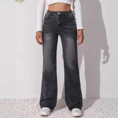 Women Fashion Casual Stretch Wear-Resistant High Waist Slim-Fit Straight Jeans
