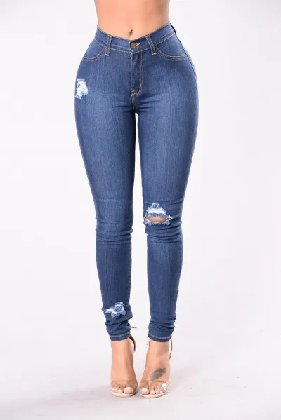 Women Fashion Casual Ripped Stretch Slim-Fit Skinny Jeans