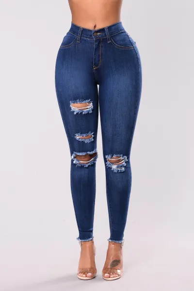 Women Fashion Casual Ripped Stretch Slim-Fit Skinny Jeans