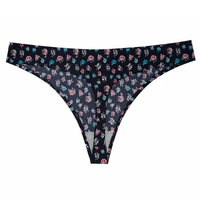 Women Fashion Sexy Printed Ice Silk Thong Panties