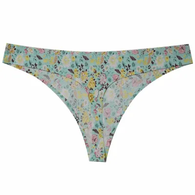 Women Fashion Sexy Printed Ice Silk Thong Panties