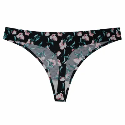 Women Fashion Sexy Printed Ice Silk Thong Panties