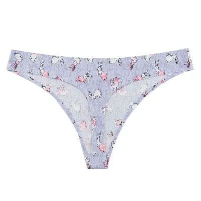 Women Fashion Sexy Printed Ice Silk Thong Panties