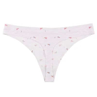 Women Fashion Sexy Printed Ice Silk Thong Panties