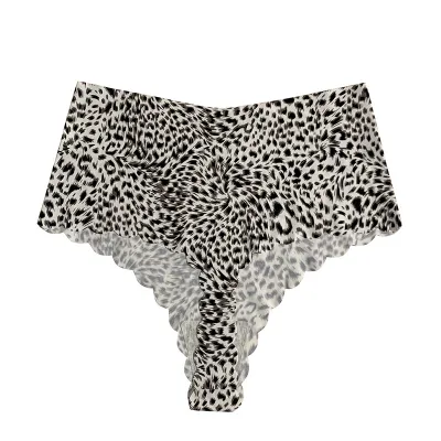 Women Fashion Solid Color Zebra Print Breathable High Waist Traceless Thong