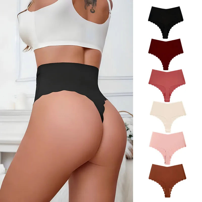 Women Fashion Solid Color Zebra Print Breathable High Waist Traceless Thong