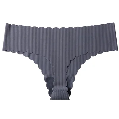 Women Seamless Breathable Low Waist Thong Panties in Solid Color Ice Silk
