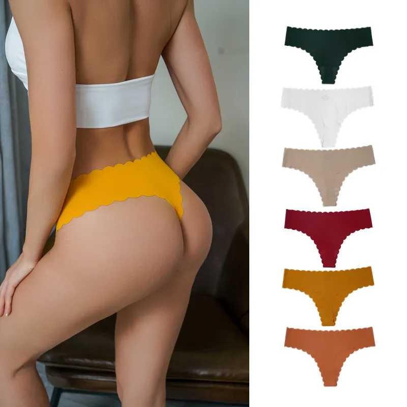 Women Seamless Breathable Low Waist Thong Panties in Solid Color Ice Silk
