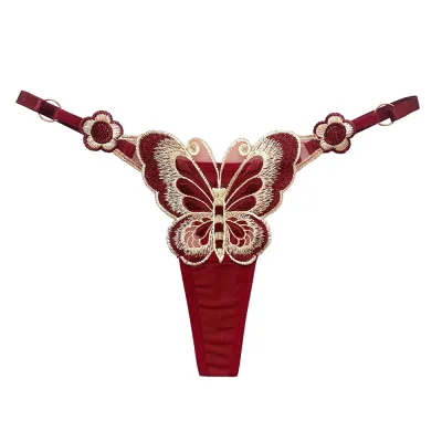 Women Sexy Butterfly Embroidered Adjustable Thong Panties