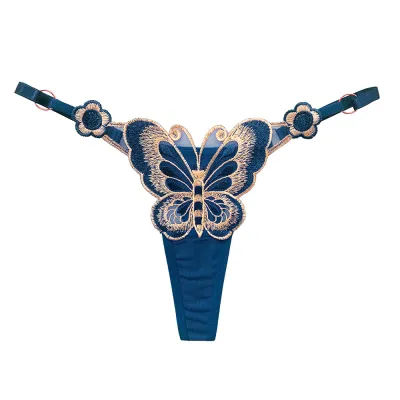 Women Sexy Butterfly Embroidered Adjustable Thong Panties