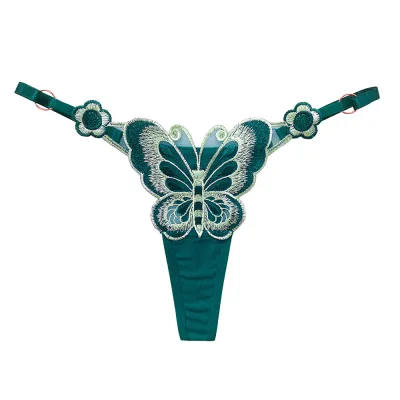 Women Sexy Butterfly Embroidered Adjustable Thong Panties