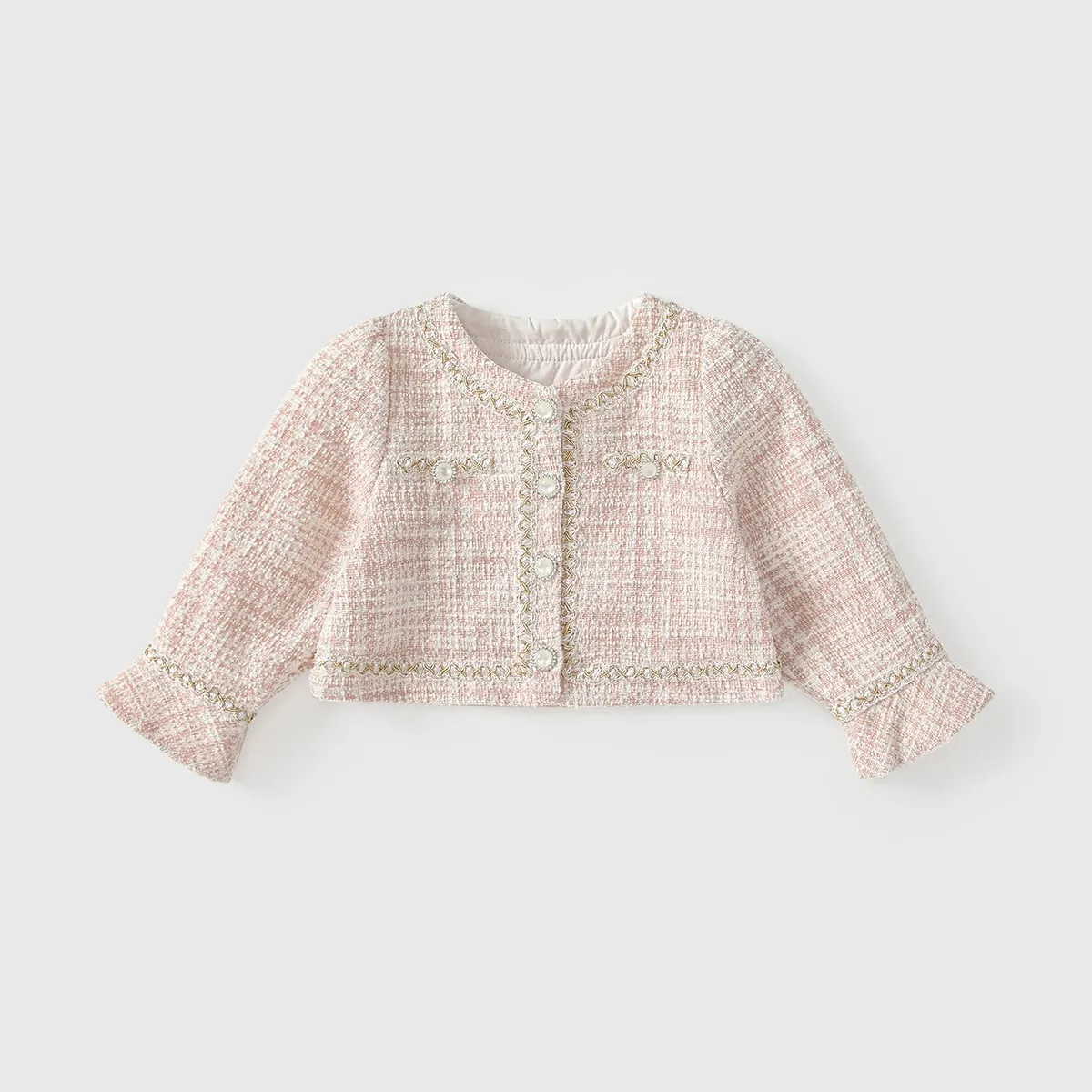 Kids Baby Girl'S Fashion Elegant Color Block Long-Sleeve Single-Breasted Coat