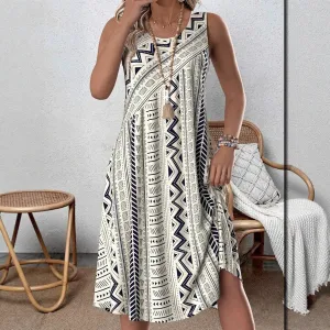 Women Casual Summer Printed Sleeveless Loose Dress