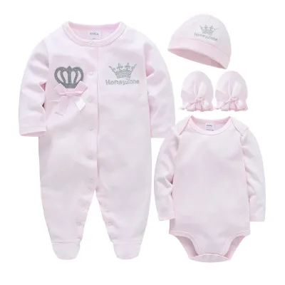 Kids Baby Boys Long Sleeve Rompers Jumpsuit Hat Socks Four Piece Cotton Set