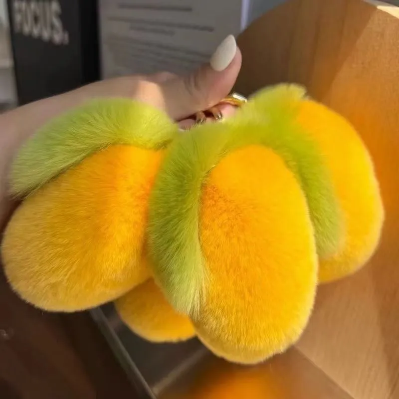 Women Fashion Cute Imitation Rabbit Fur Mango Car Bag Keychain Keyrings