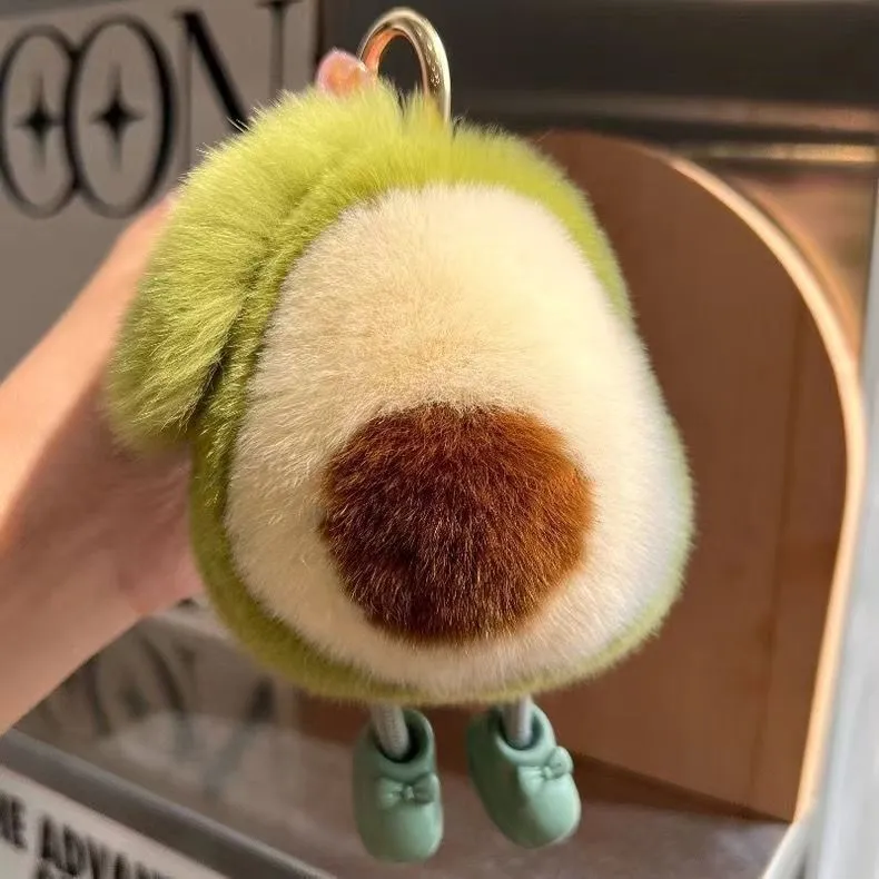 Women Fashion Cute Imitation Rabbit Fur Avocado Car Bag Keychain