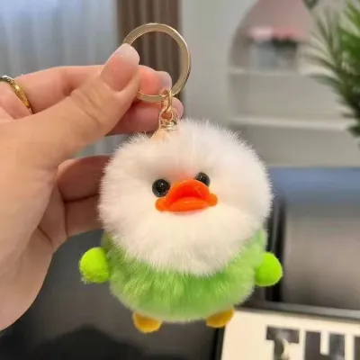 Women Fashion Cute Imitation Rabbit Fur Yellow Duck Car Bag Plush Keychain