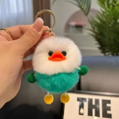 Women Fashion Cute Imitation Rabbit Fur Yellow Duck Car Bag Plush Keychain