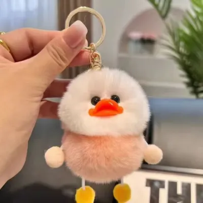 Women Fashion Cute Imitation Rabbit Fur Yellow Duck Car Bag Plush Keychain