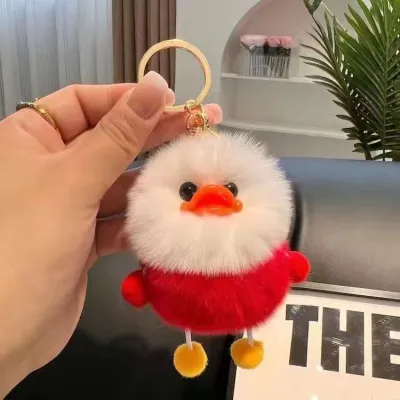 Women Fashion Cute Imitation Rabbit Fur Yellow Duck Car Bag Plush Keychain