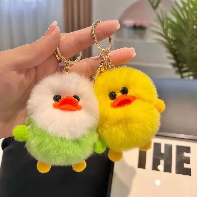 Women Fashion Cute Imitation Rabbit Fur Yellow Duck Car Bag Plush Keychain