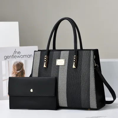Women Fashion Casual Colorblock Large Capacity Handbag Two-Piece Set