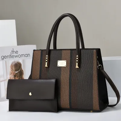 Women Fashion Casual Colorblock Large Capacity Handbag Two-Piece Set
