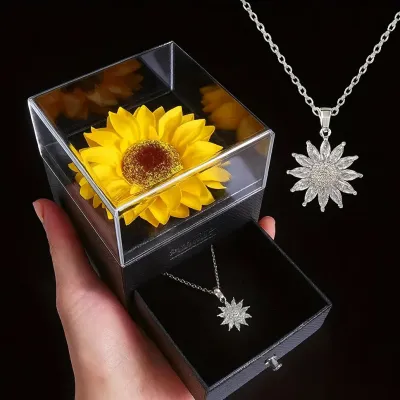 Fashion Simulation Flower Sunflower Necklace Acrylic Jewelry Box