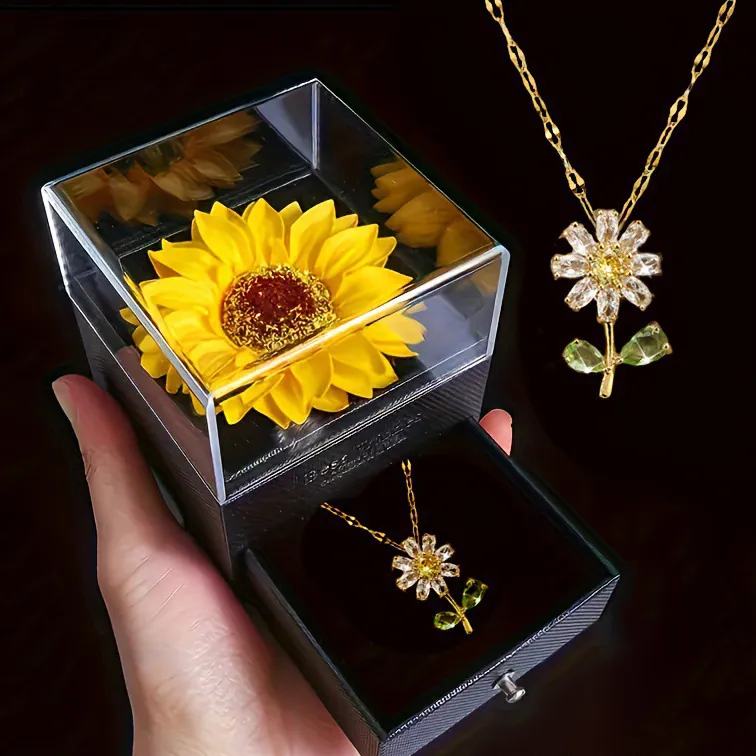 Fashion Simulation Flower Sunflower Necklace Acrylic Jewelry Box