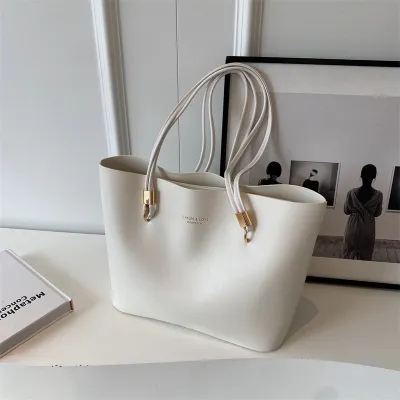 Women Fashion Casual Simple Solid Color Large Capacity PU Shoulder Bag
