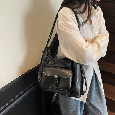 Women Fashion Retro Casual Solid Color Large Capacity Multifunctional PU Shoulder Bag