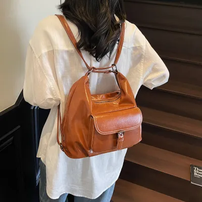 Women Fashion Retro Casual Solid Color Large Capacity Multifunctional PU Shoulder Bag
