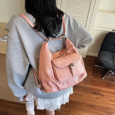 Women Fashion Retro Casual Solid Color Large Capacity Multifunctional PU Shoulder Bag