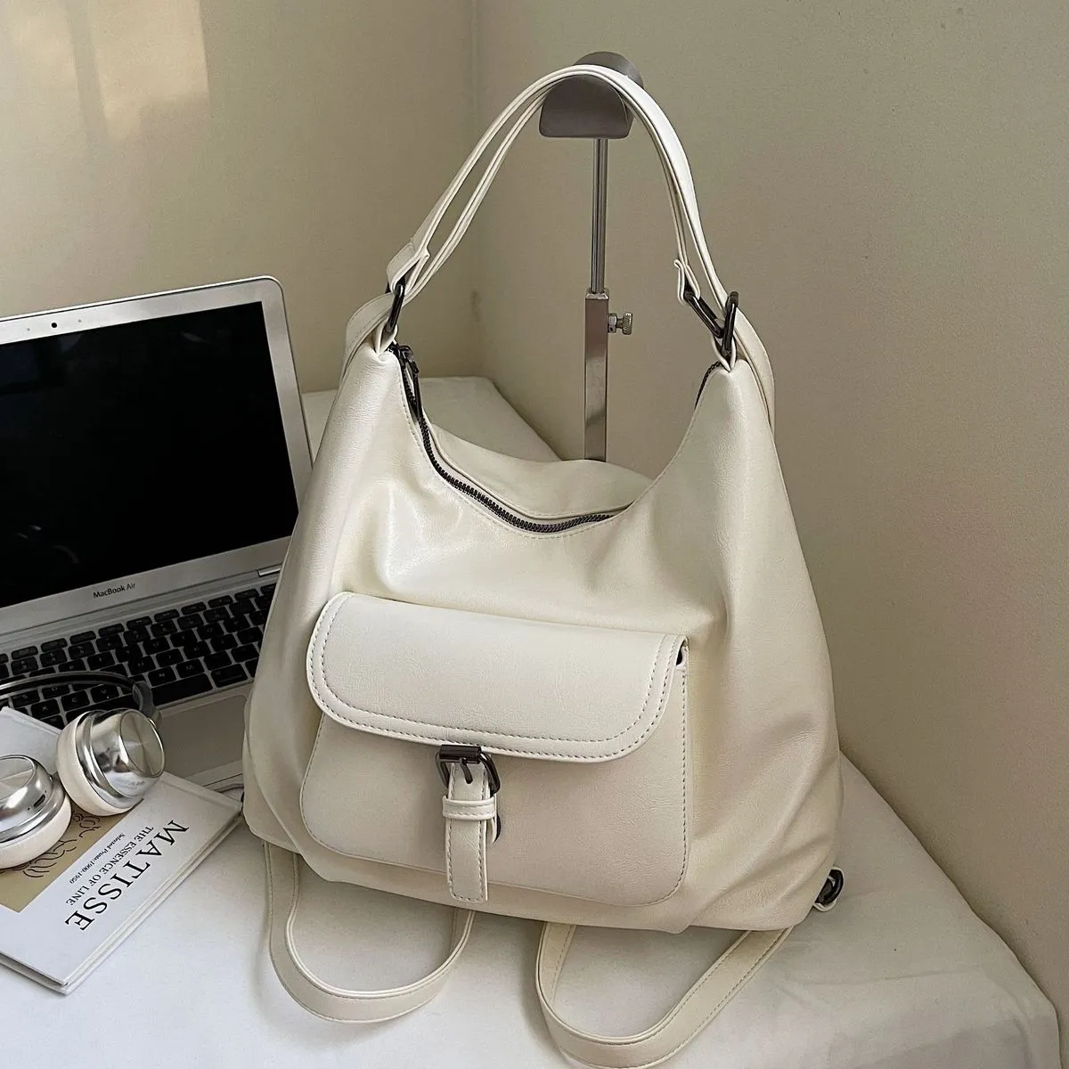 Women Fashion Retro Casual Solid Color Large Capacity Multifunctional PU Shoulder Bag