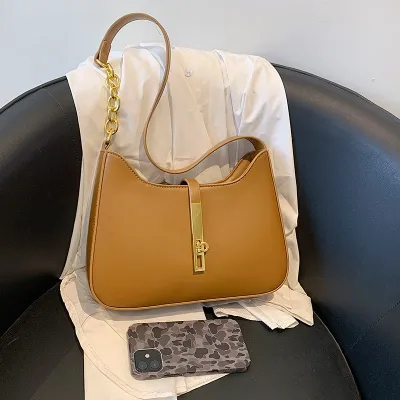 Women Fashion Casual Solid Color PU Shoulder Bag Underarm Bag Horizontal Square Latch Closure