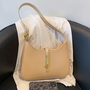 Women Fashion Casual Solid Color PU Shoulder Bag Underarm Bag Horizontal Square Latch Closure